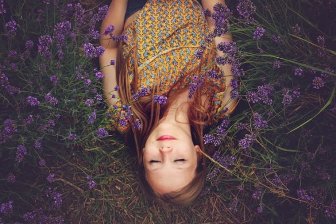 yoga nidra sleeping girl in flowers